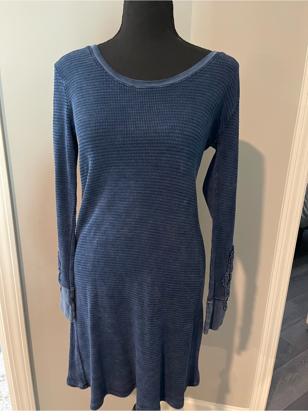ABLE blue Long-Sleeve Ribbed Swing Dress